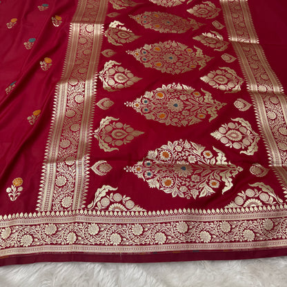 Maroon Banarasi Meenakari Katan Silk Saree
