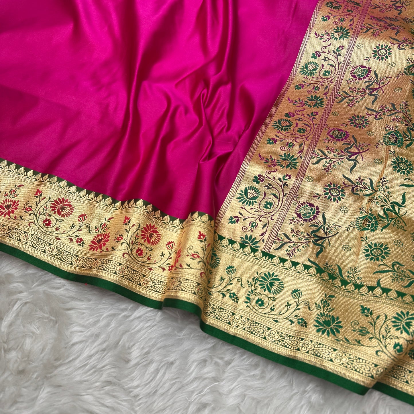 Banarasi Satin Katan Silk Saree Rani Pink to Green BN24