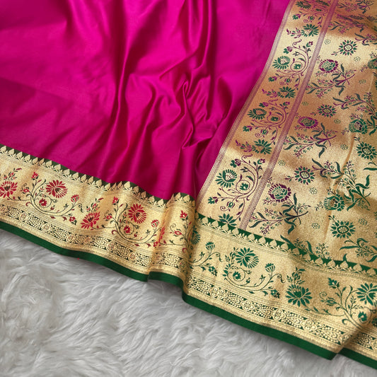 Banarasi Satin Katan Silk Saree Rani Pink to Green BN24