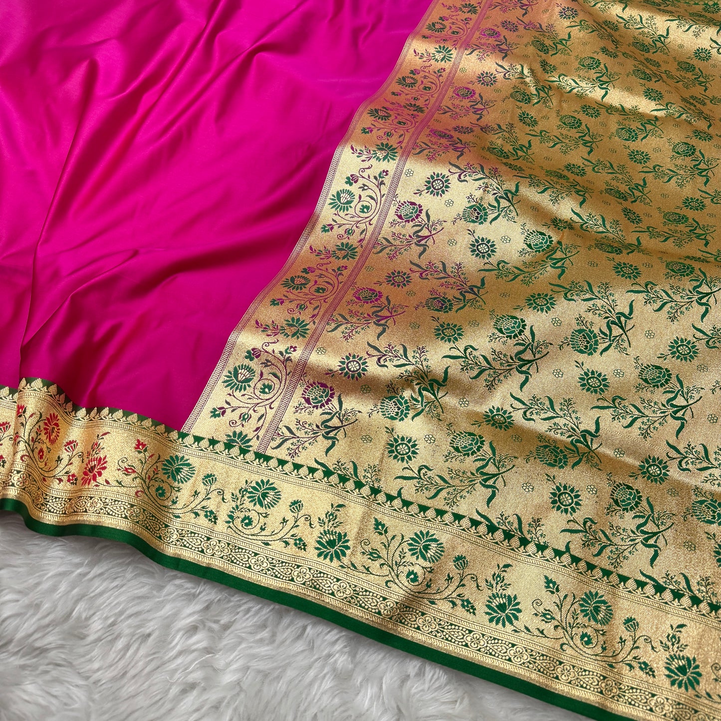 Banarasi Satin Katan Silk Saree Rani Pink to Green BN24