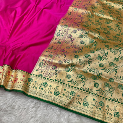 Banarasi Satin Katan Silk Saree Rani Pink to Green BN24