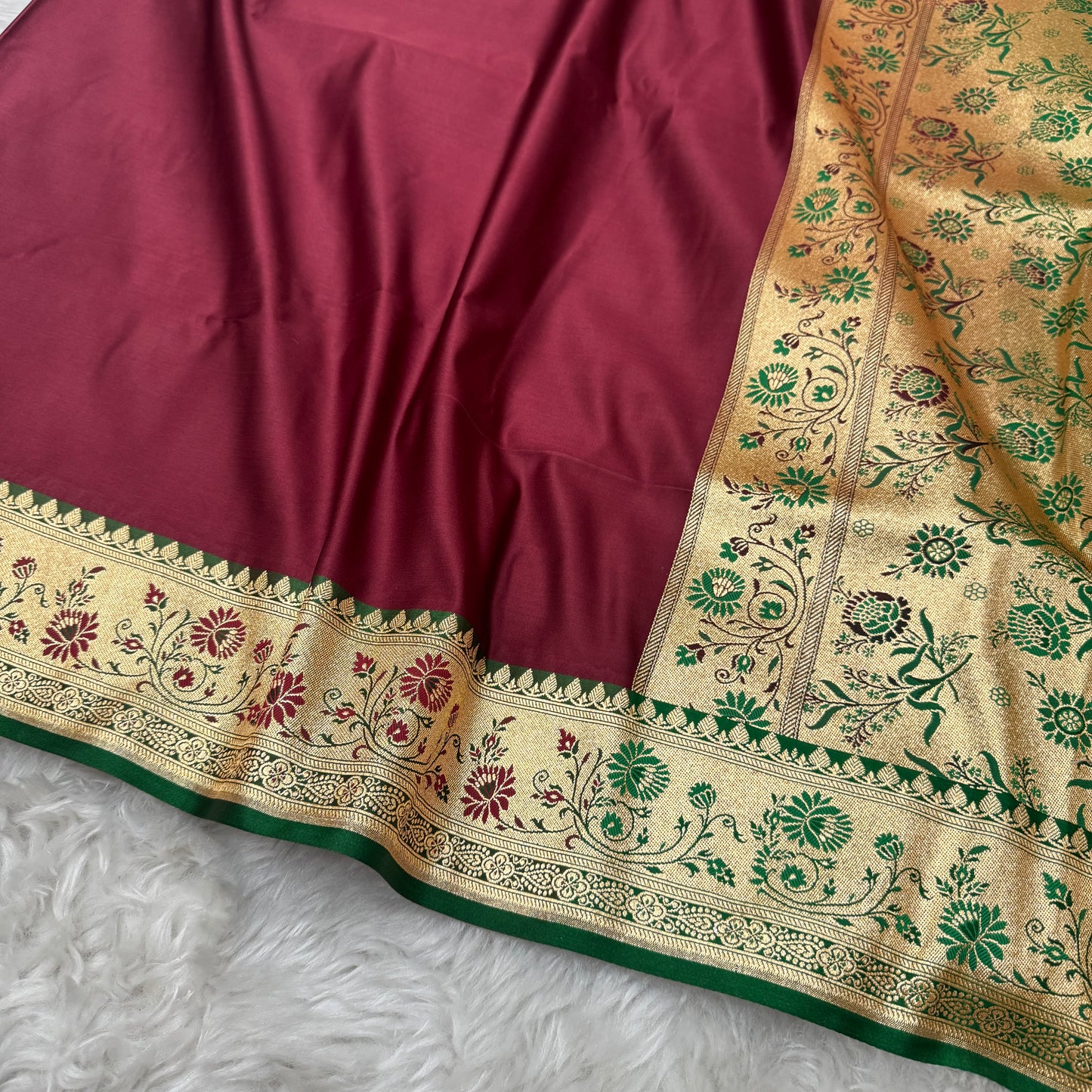 Banarasi Satin Katan Silk Saree Maroon to Green BN25