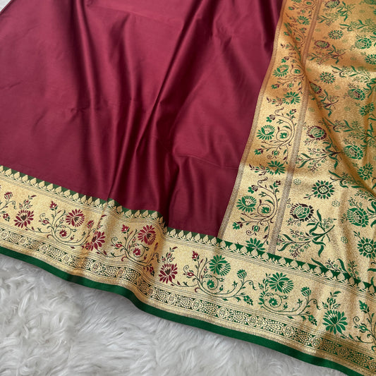 Banarasi Satin Katan Silk Saree Maroon to Green BN25