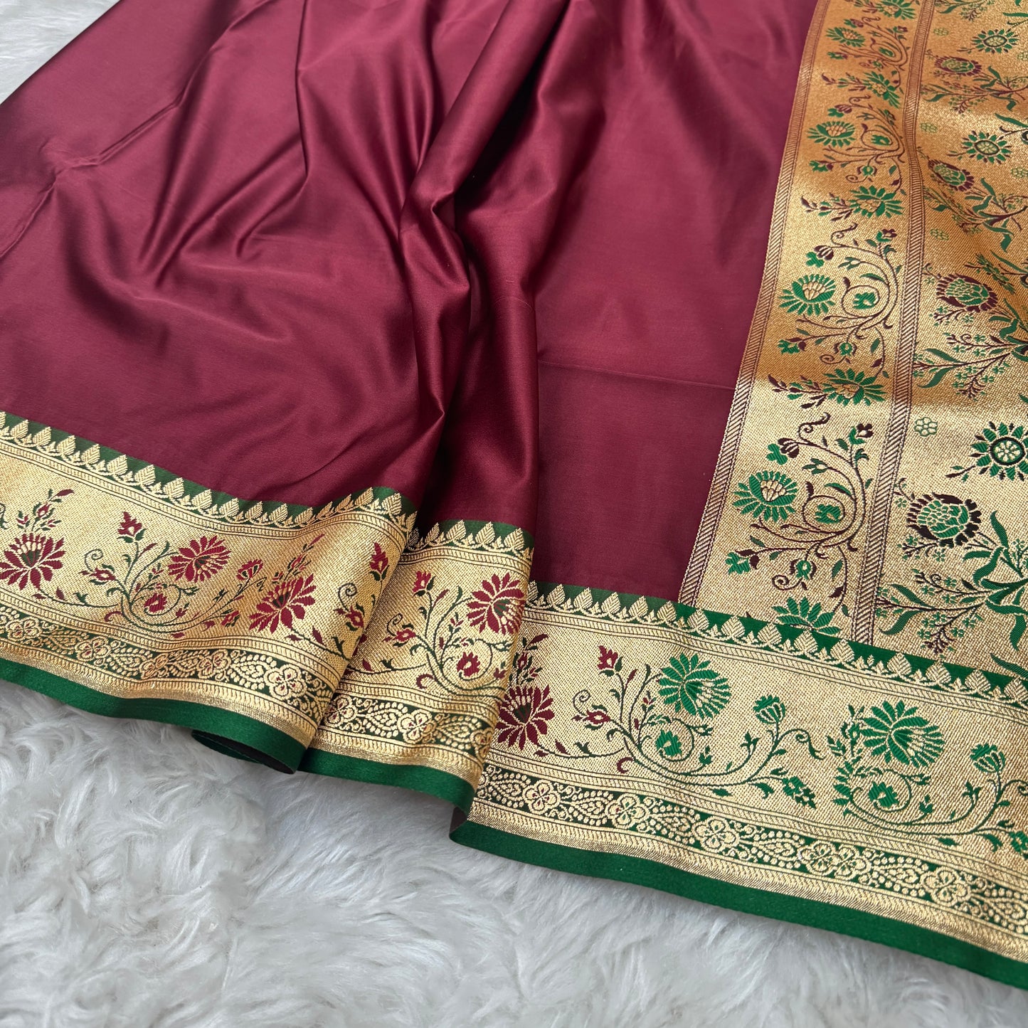 Banarasi Satin Katan Silk Saree Maroon to Green BN25