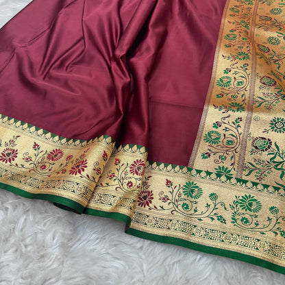 Banarasi Satin Katan Silk Saree Maroon to Green BN25