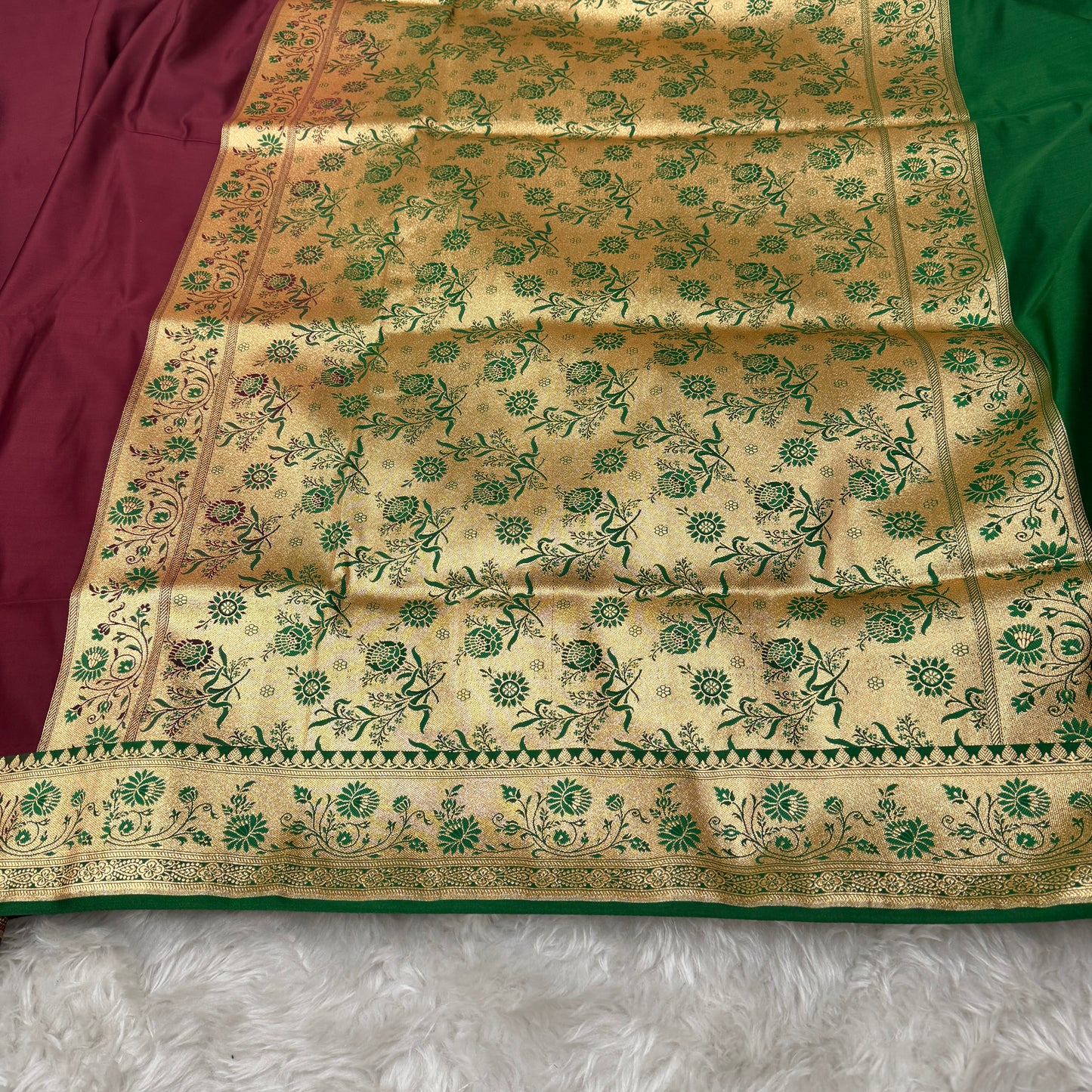 Banarasi Satin Katan Silk Saree Maroon to Green BN25