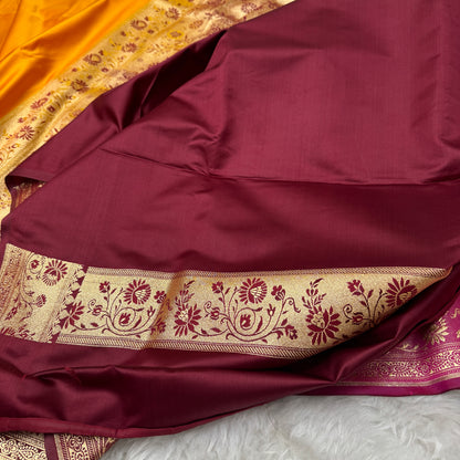 Banarasi Satin Katan Silk Saree Mustard to Maroon BN26
