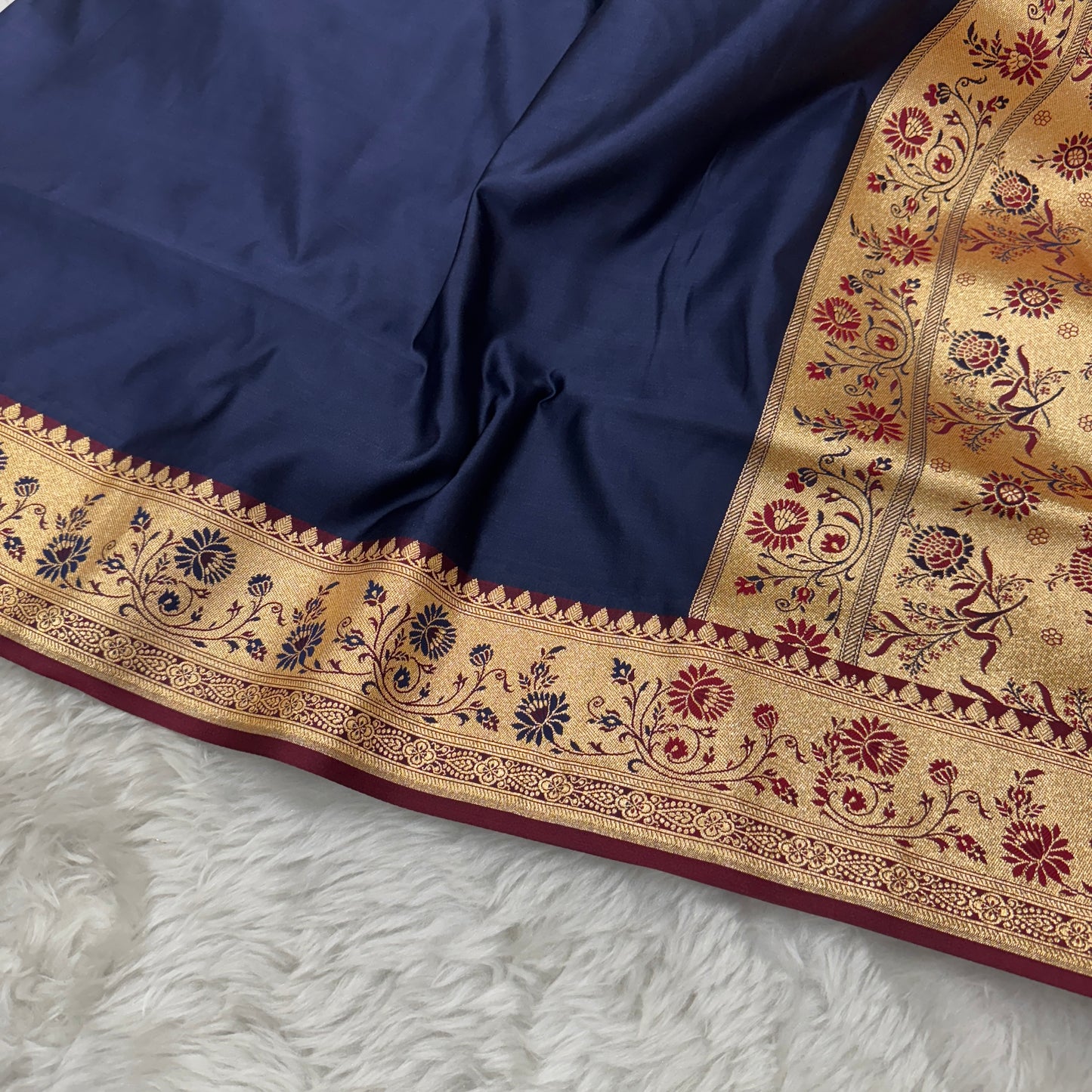 Banarasi Satin Katan Silk Saree Navy Blue to Maroon BN27