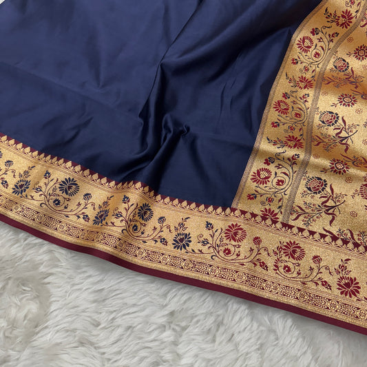 Banarasi Satin Katan Silk Saree Navy Blue to Maroon BN27