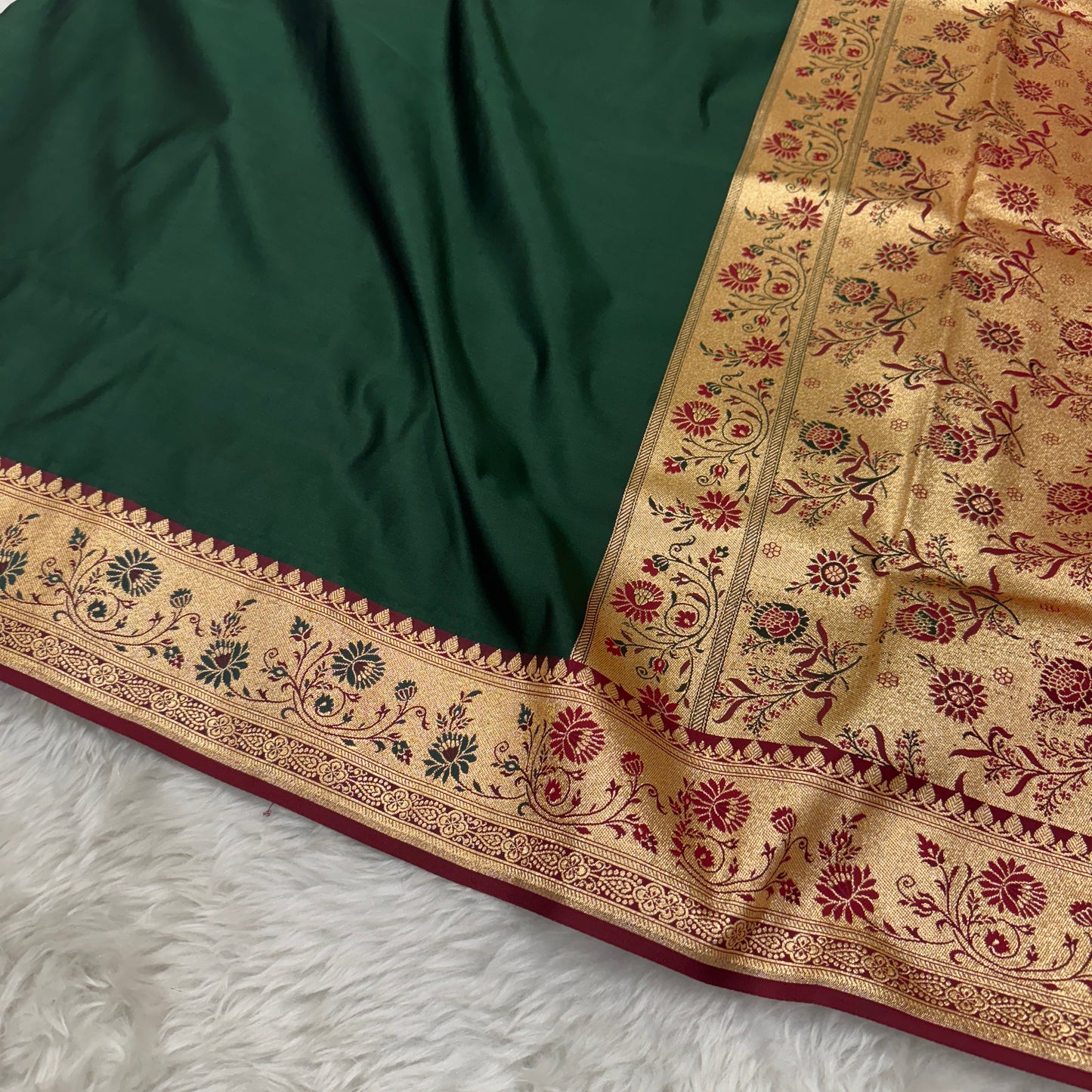 Banarasi Satin Katan Silk Saree Bottle Green to Maroon BN28