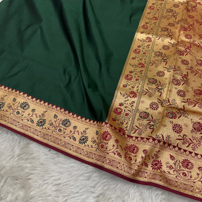 Banarasi Satin Katan Silk Saree Bottle Green to Maroon BN28