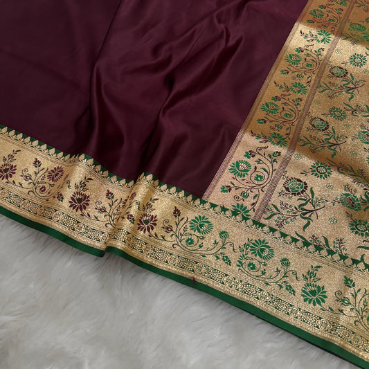 Banarasi Satin Katan Silk Saree Deep Maroon to Green BN29