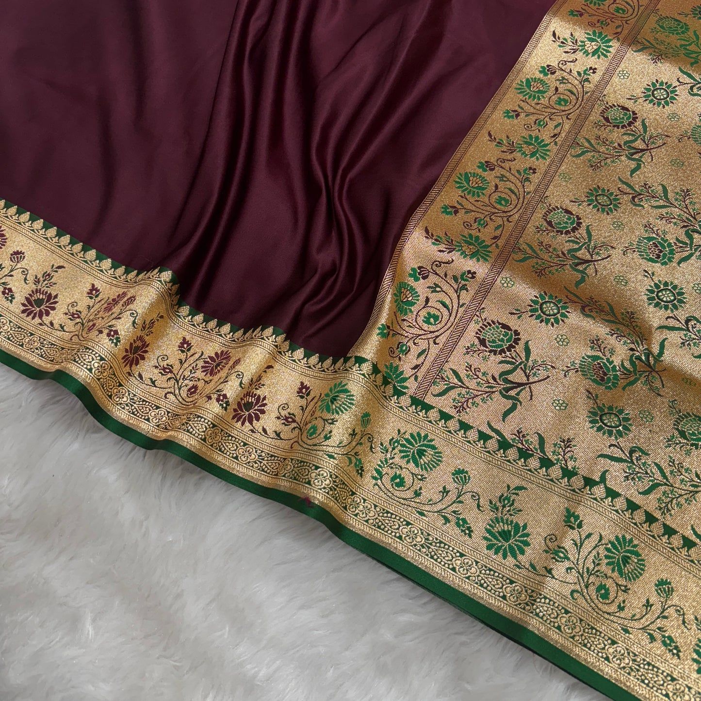 Banarasi Satin Katan Silk Saree Deep Maroon to Green BN29