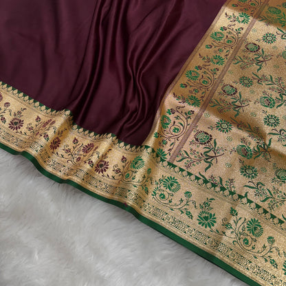 Banarasi Satin Katan Silk Saree Deep Maroon to Green BN29