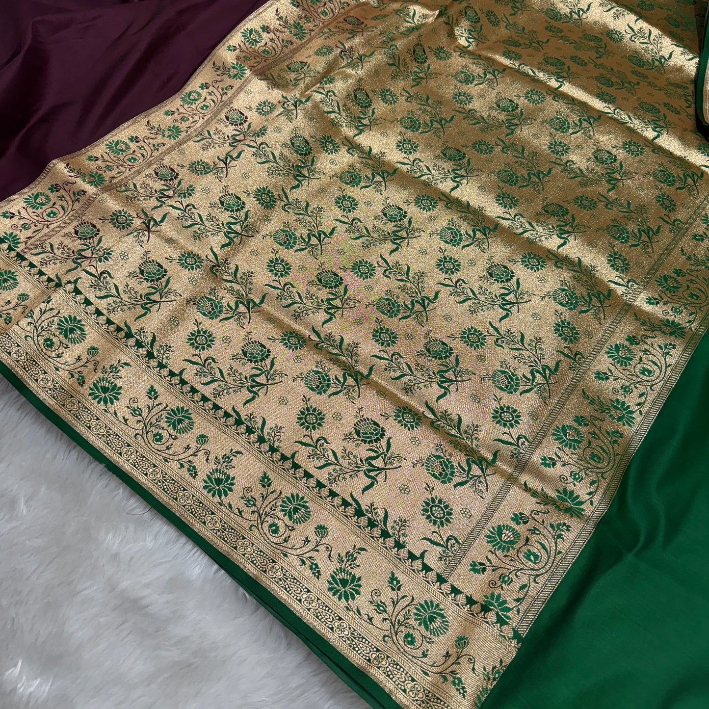 Banarasi Satin Katan Silk Saree Deep Maroon to Green BN29