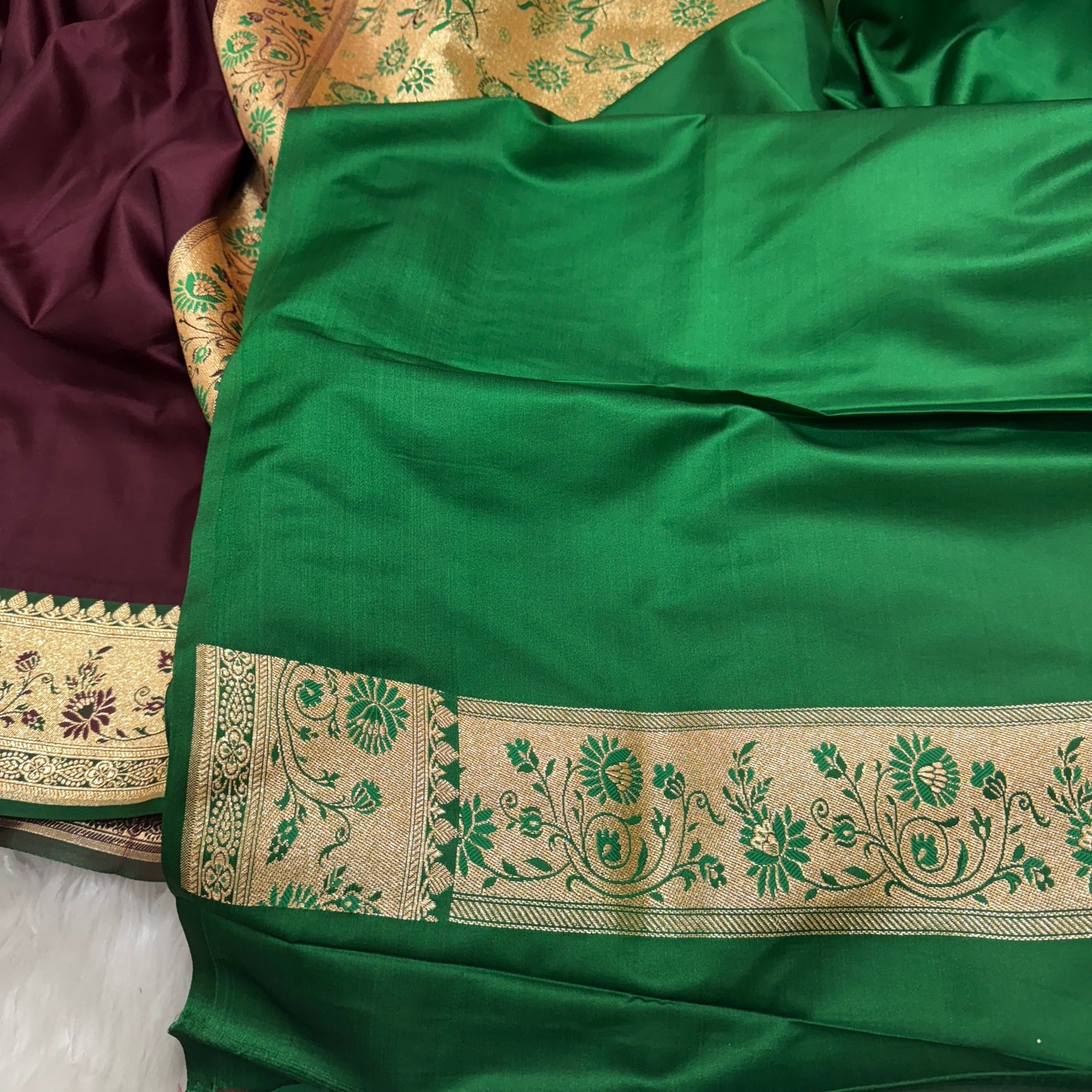 Banarasi Satin Katan Silk Saree Deep Maroon to Green BN29