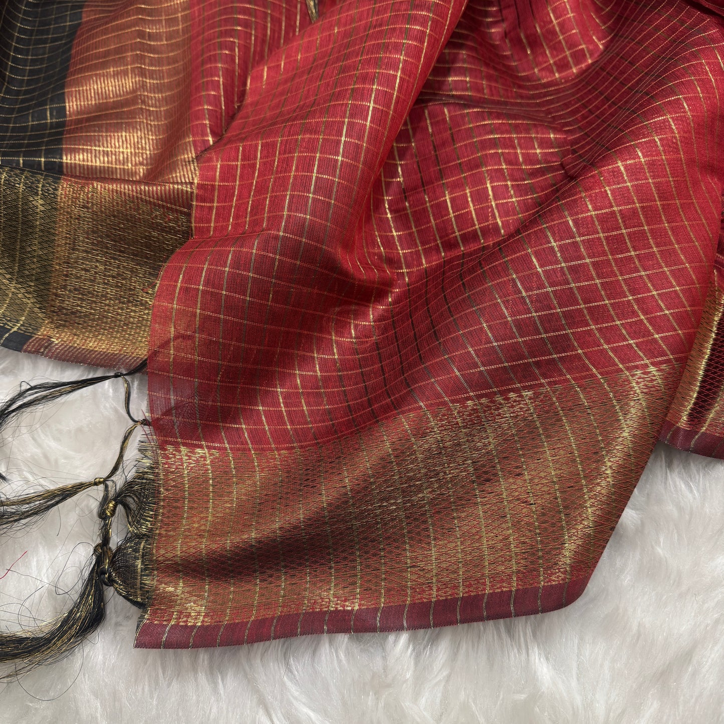 Black Maroon Chanderi Cotton Silk Check Saree