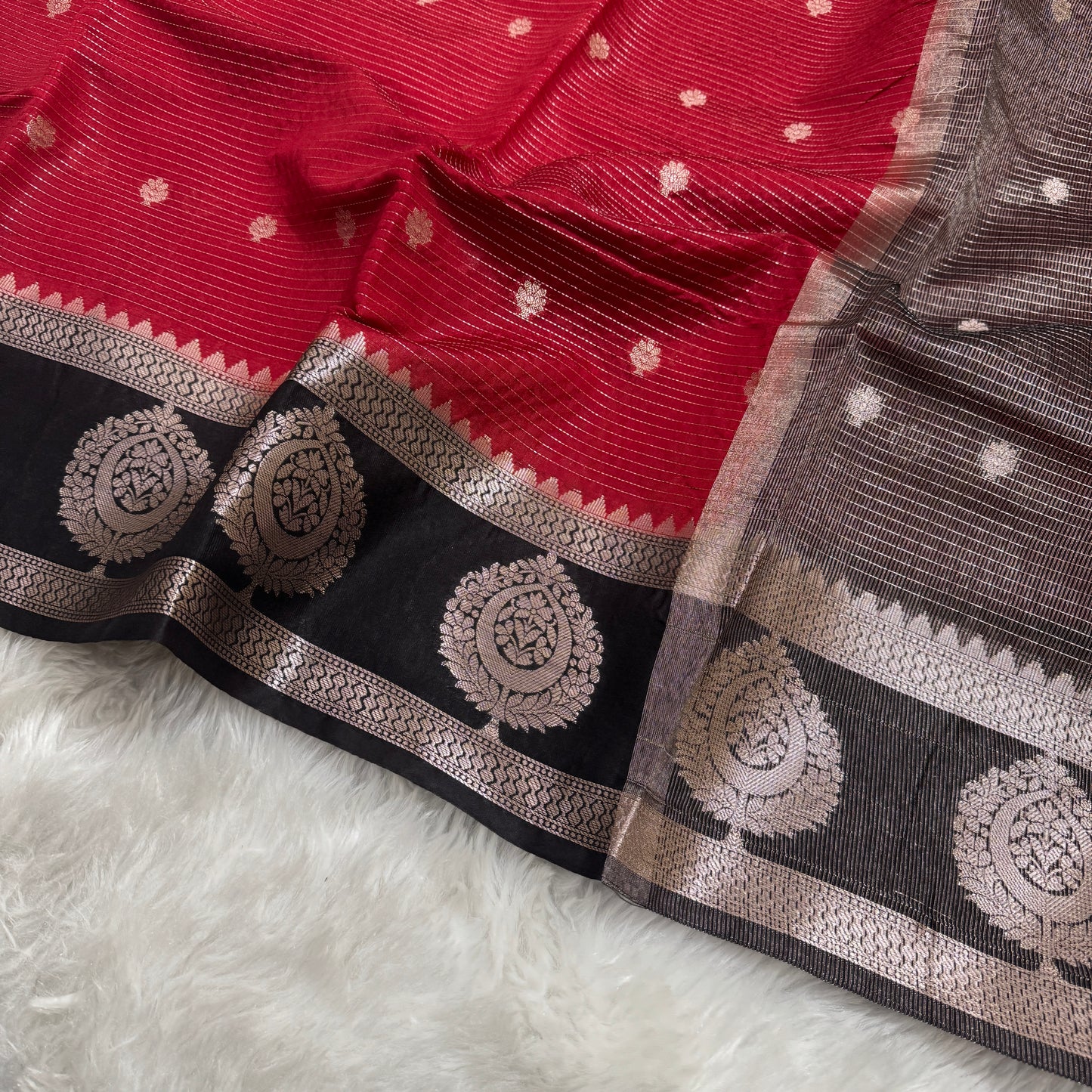 Maroon Black Semi Banarasi Silk Saree