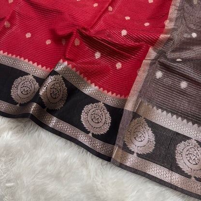 Maroon Black Semi Banarasi Silk Saree