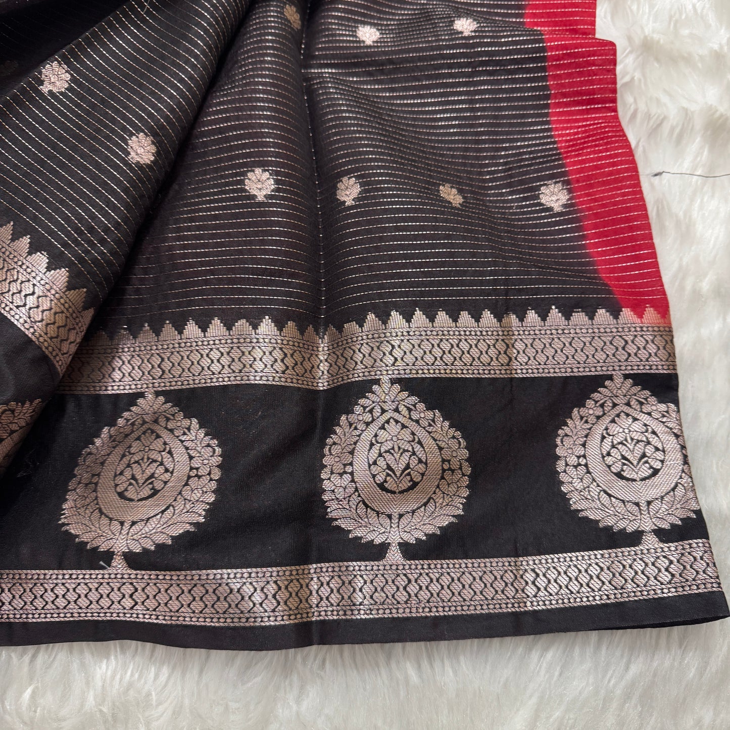 Maroon Black Semi Banarasi Silk Saree