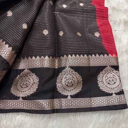 Maroon Black Semi Banarasi Silk Saree