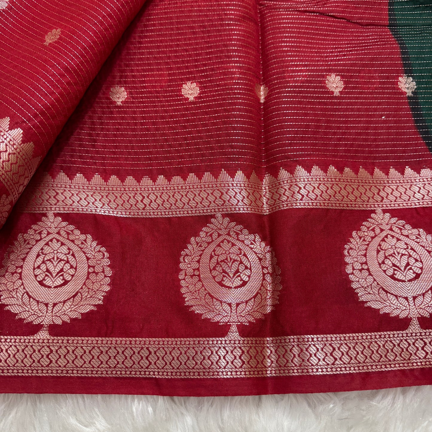 Bottle Green Maroon Semi Banarasi Silk Saree