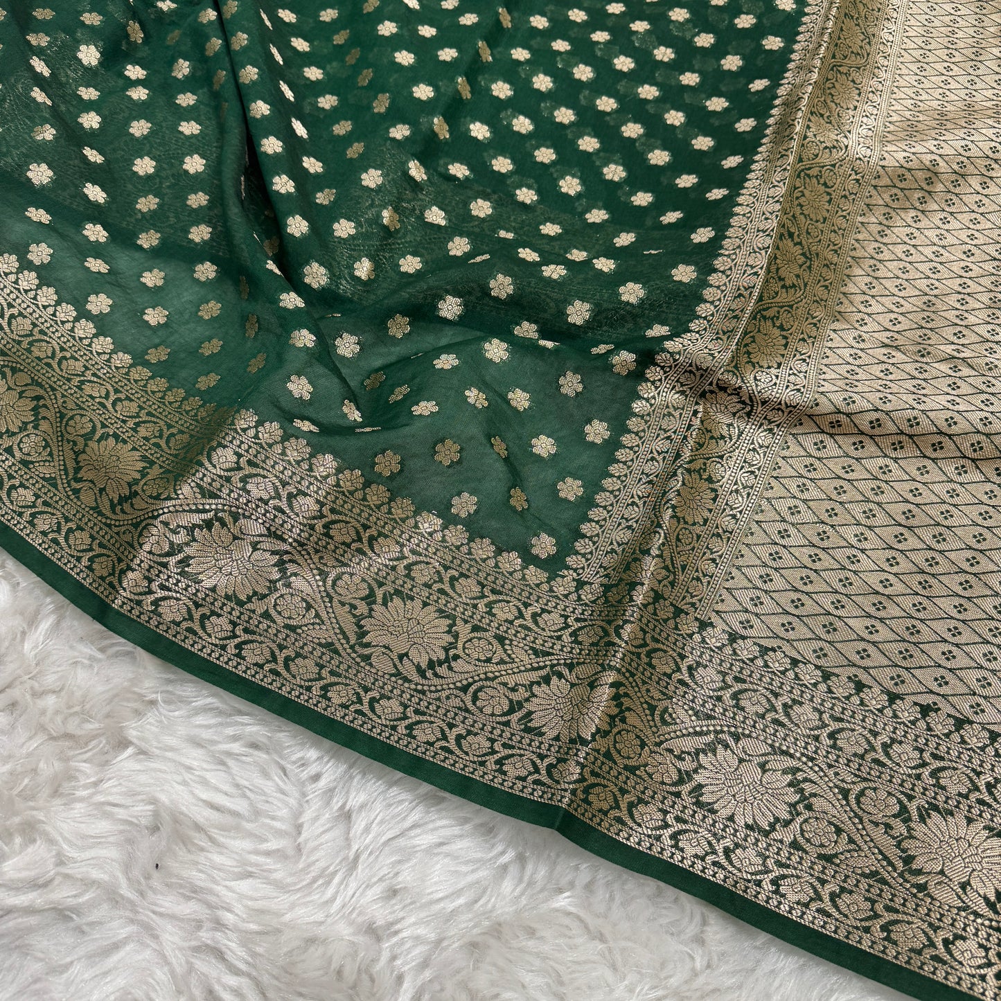 Bottle Green Banarasi Georgette Saree BN31