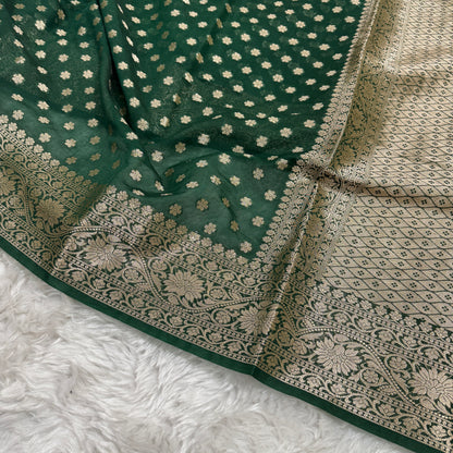 Bottle Green Banarasi Georgette Saree BN31