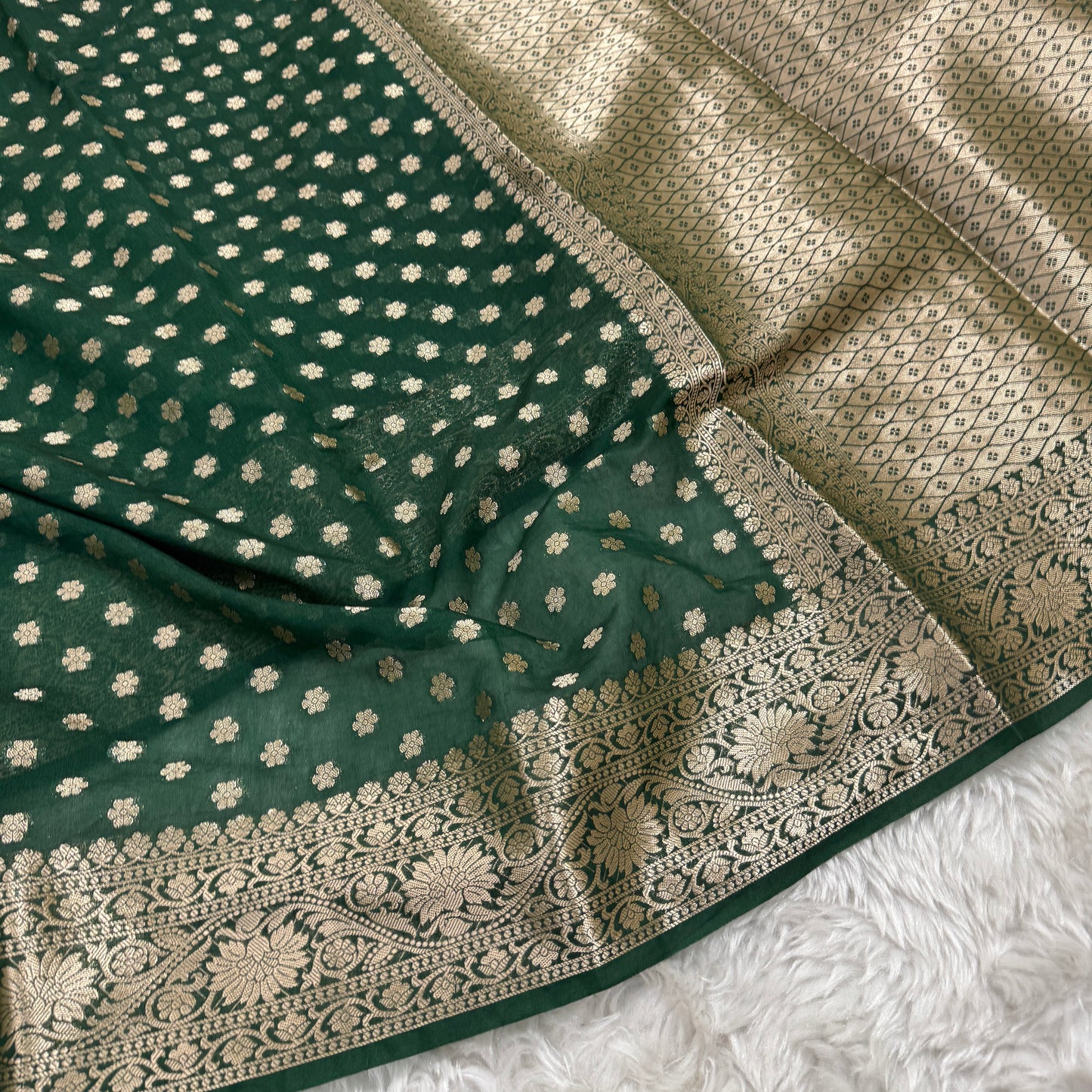 Bottle Green Banarasi Georgette Saree BN31