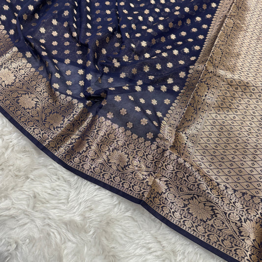 Navy Blue Banarasi Georgette Saree BN32