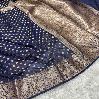 Navy Blue Banarasi Georgette Saree BN32