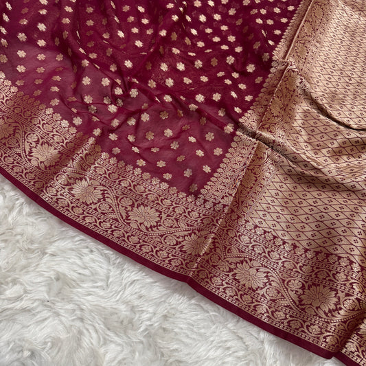 Wine Banarasi Georgette Saree BN33