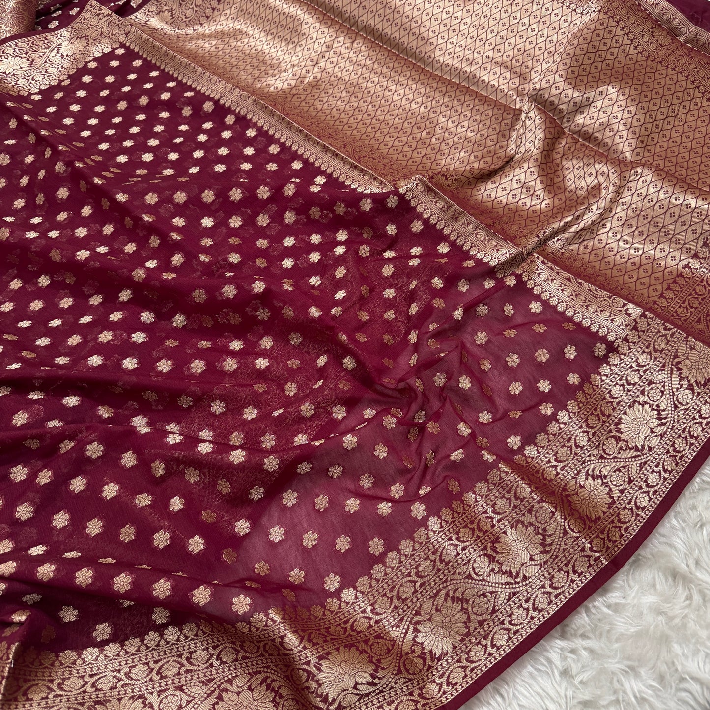 Wine Banarasi Georgette Saree BN33