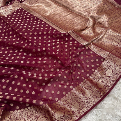 Wine Banarasi Georgette Saree BN33