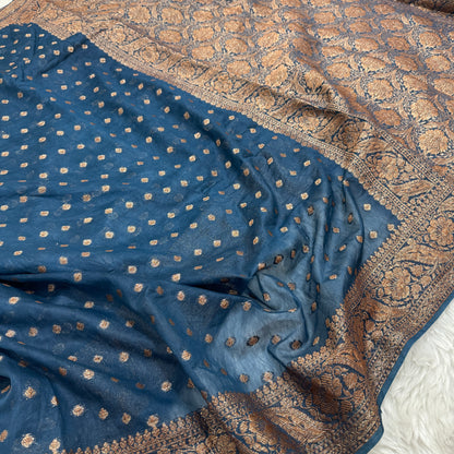 German Blue Banarasi Georgette Saree BN35