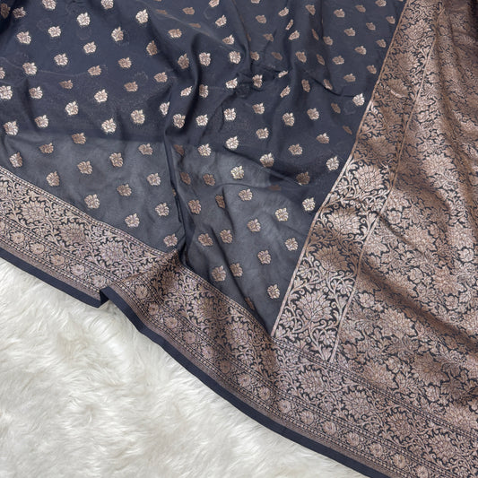 Black Banarasi Khaddi Georgette Saree - BN43
