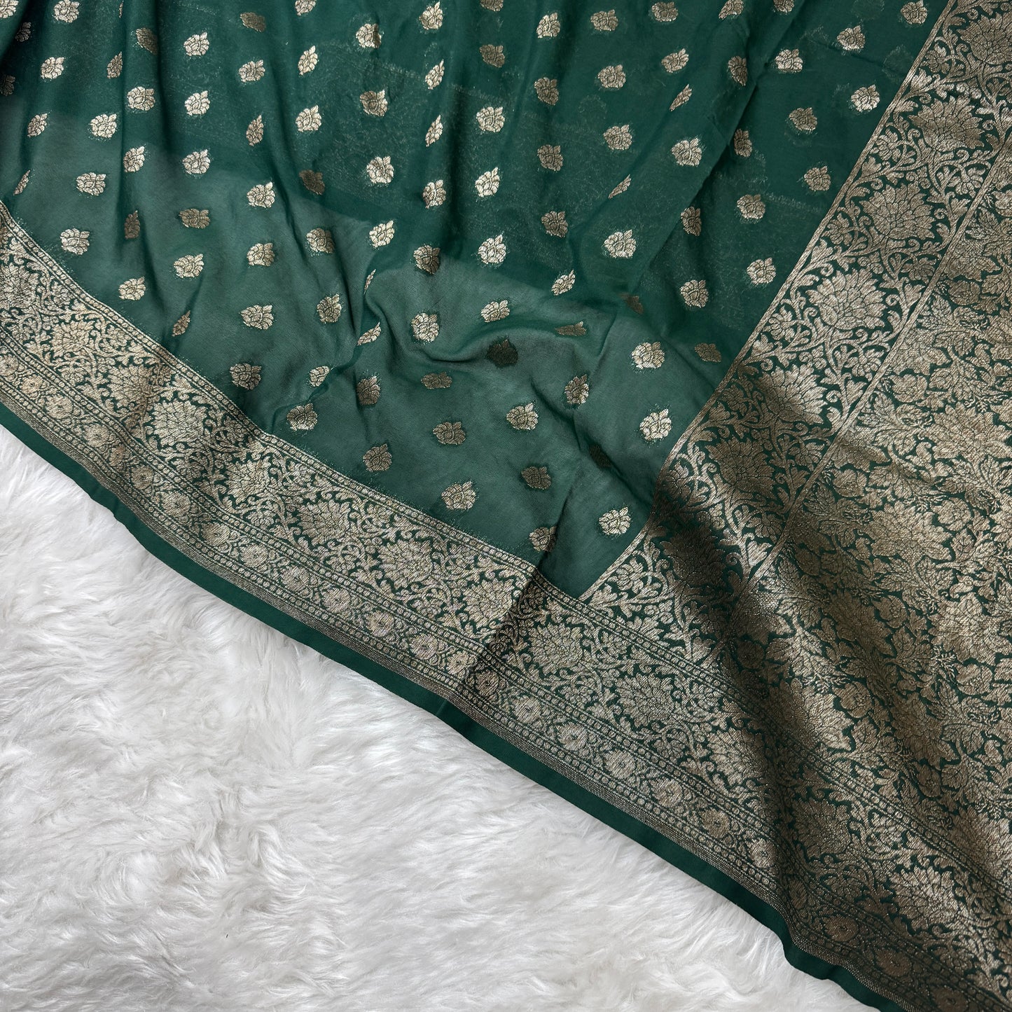 Bottle Green Banarasi Khaddi Georgette Saree - BN38