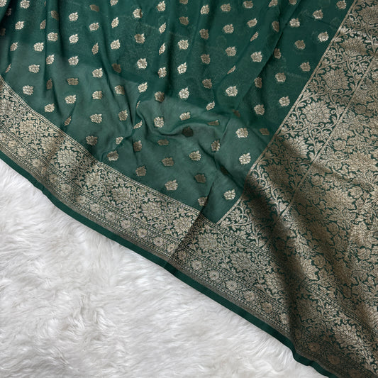 Bottle Green Banarasi Khaddi Georgette Saree - BN38