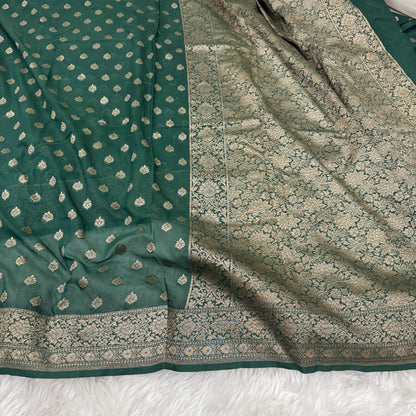 Bottle Green Banarasi Khaddi Georgette Saree - BN38