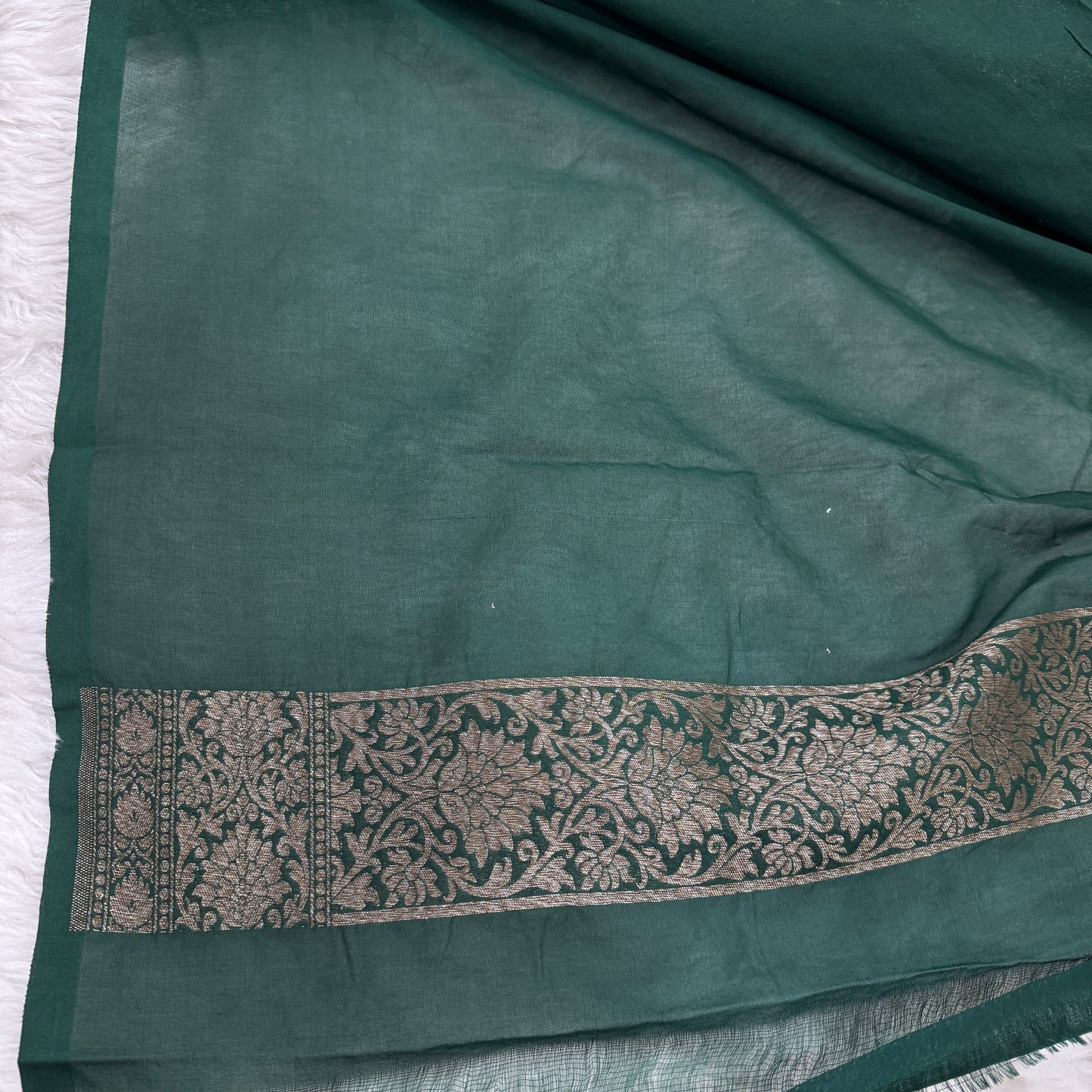 Bottle Green Banarasi Khaddi Georgette Saree - BN38