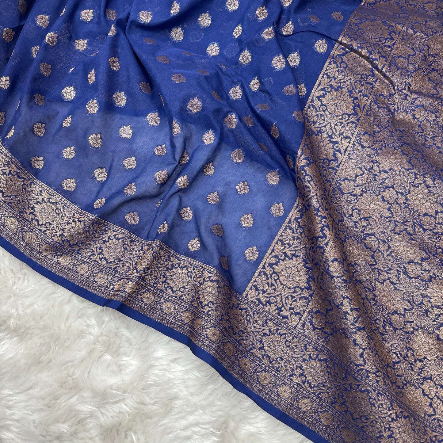 Navy Blue Banarasi Khaddi Georgette Saree - BN44