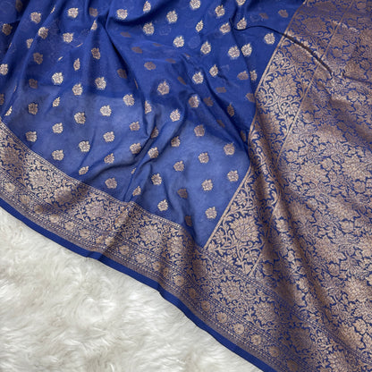 Navy Blue Banarasi Khaddi Georgette Saree - BN44