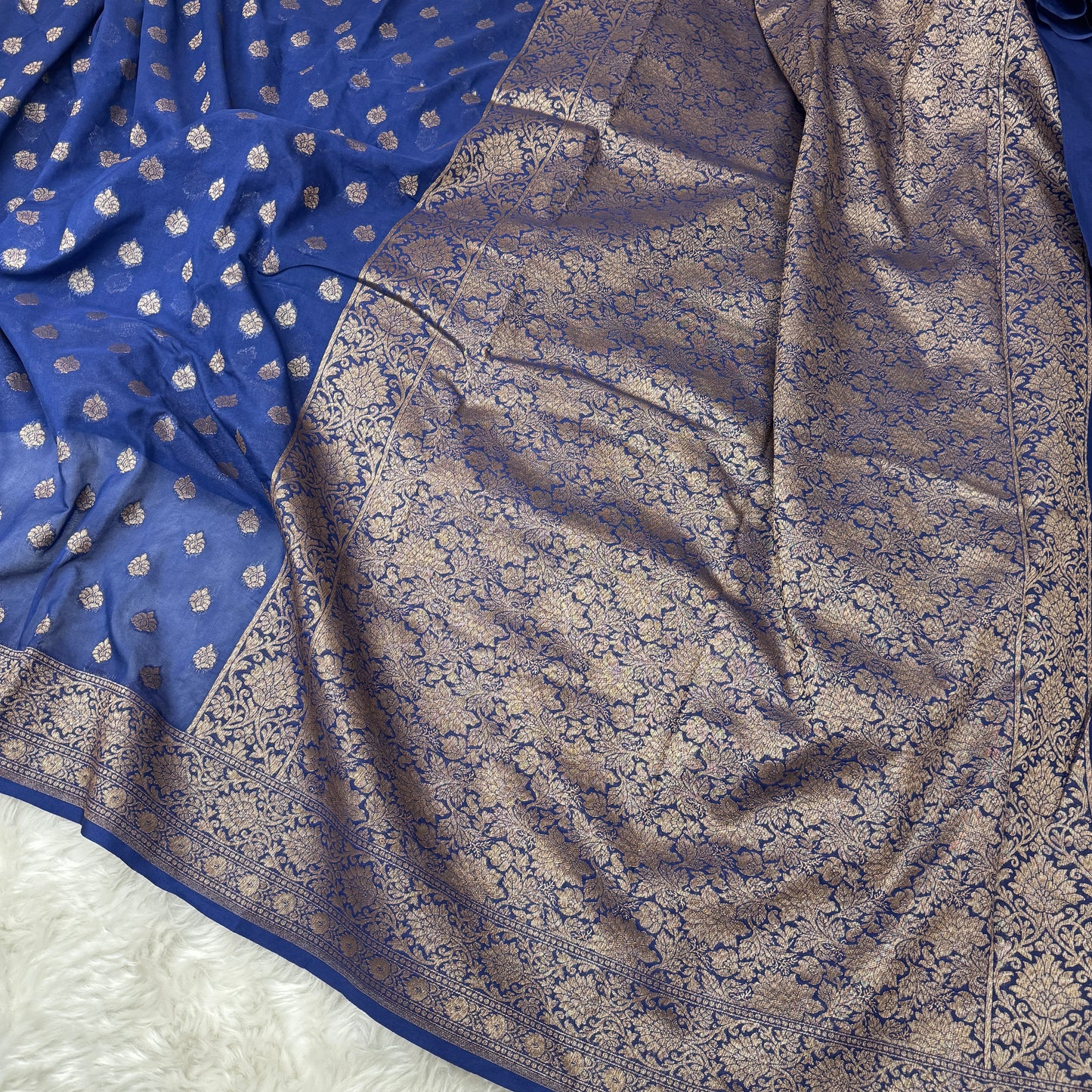 Navy Blue Banarasi Khaddi Georgette Saree - BN44