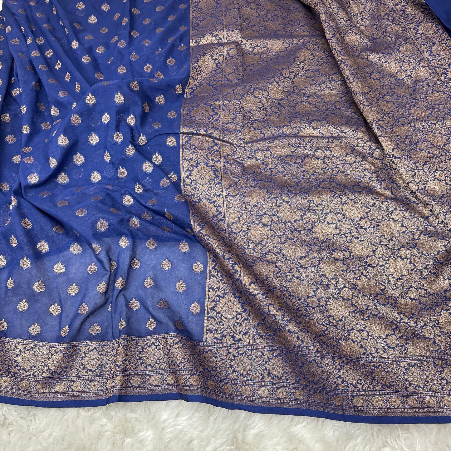 Navy Blue Banarasi Khaddi Georgette Saree - BN44