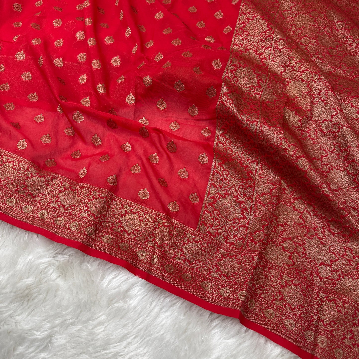 Chilly Red Banarasi Khaddi Georgette Saree - BN42