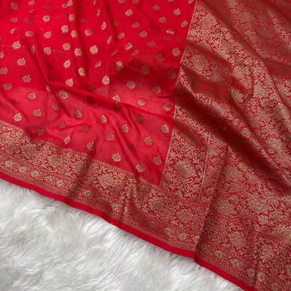 Chilly Red Banarasi Khaddi Georgette Saree - BN42