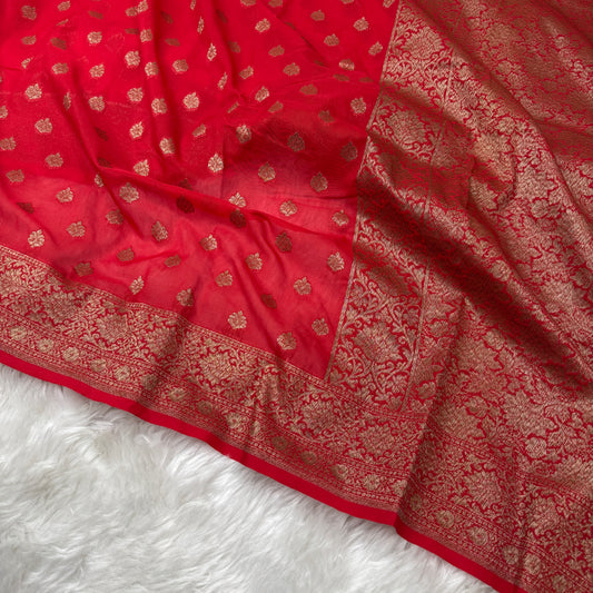 Chilly Red Banarasi Khaddi Georgette Saree - BN42