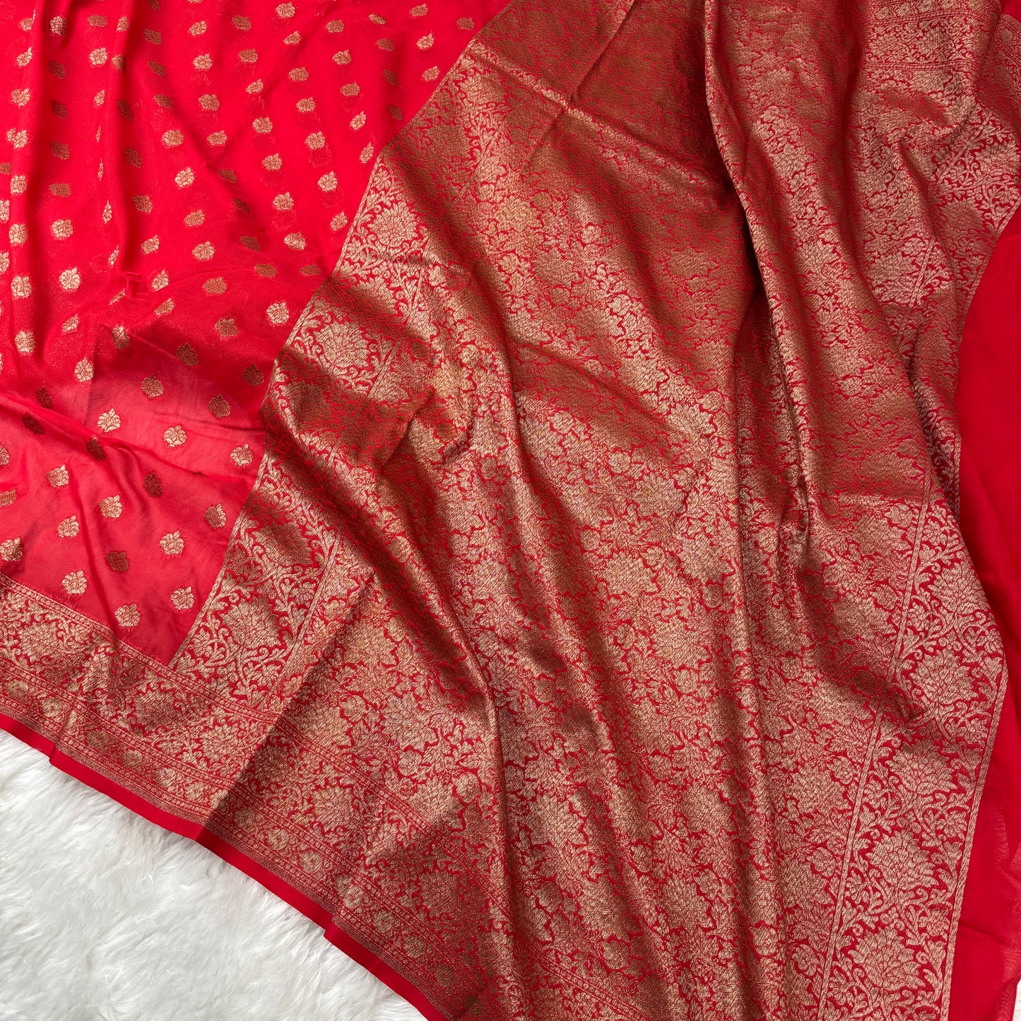 Chilly Red Banarasi Khaddi Georgette Saree - BN42
