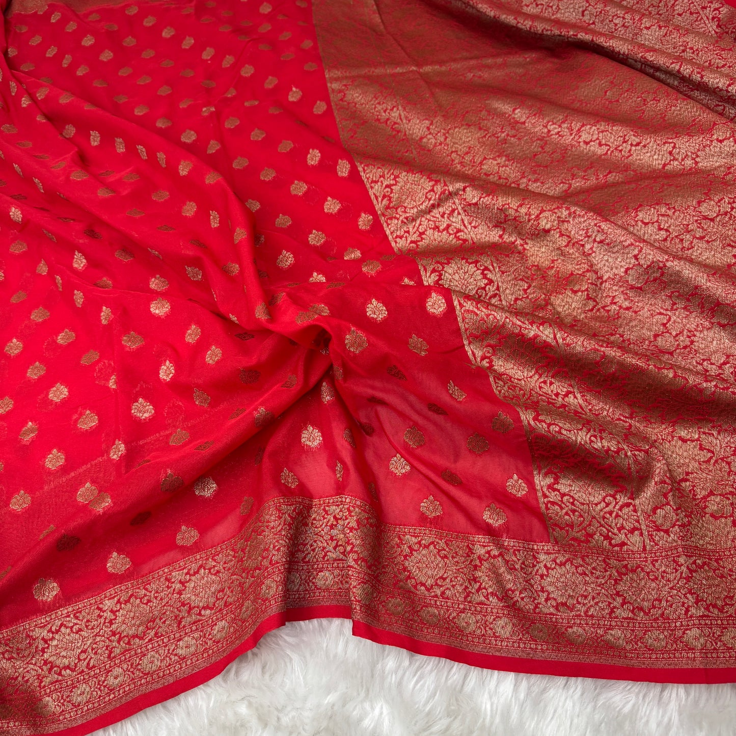 Chilly Red Banarasi Khaddi Georgette Saree - BN42