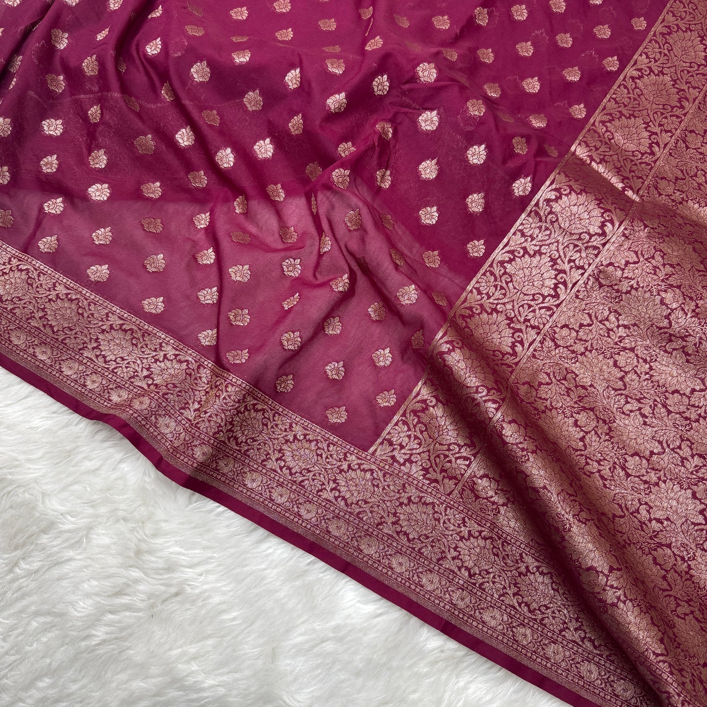 Wine Banarasi Khaddi Georgette Saree - BN45